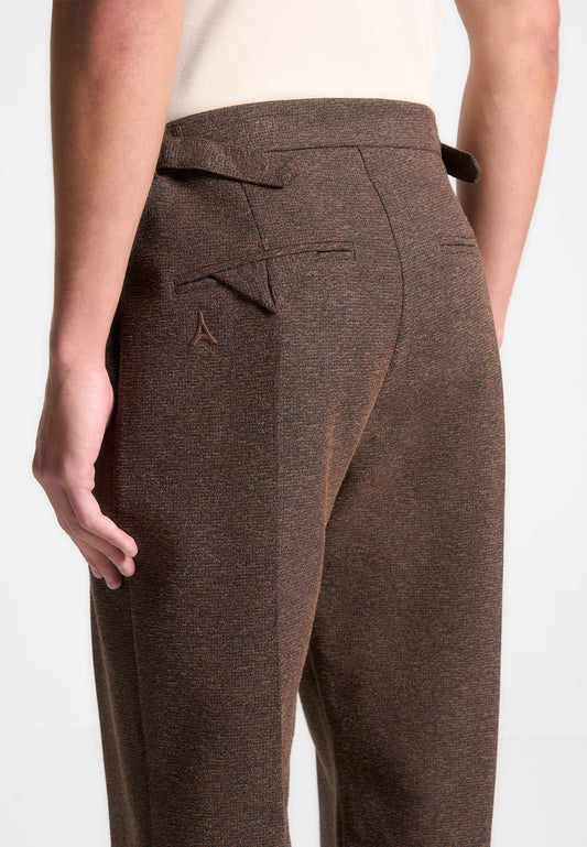 Relaxed Fit Melange Twin Pleat Tailored Trousers - Brown